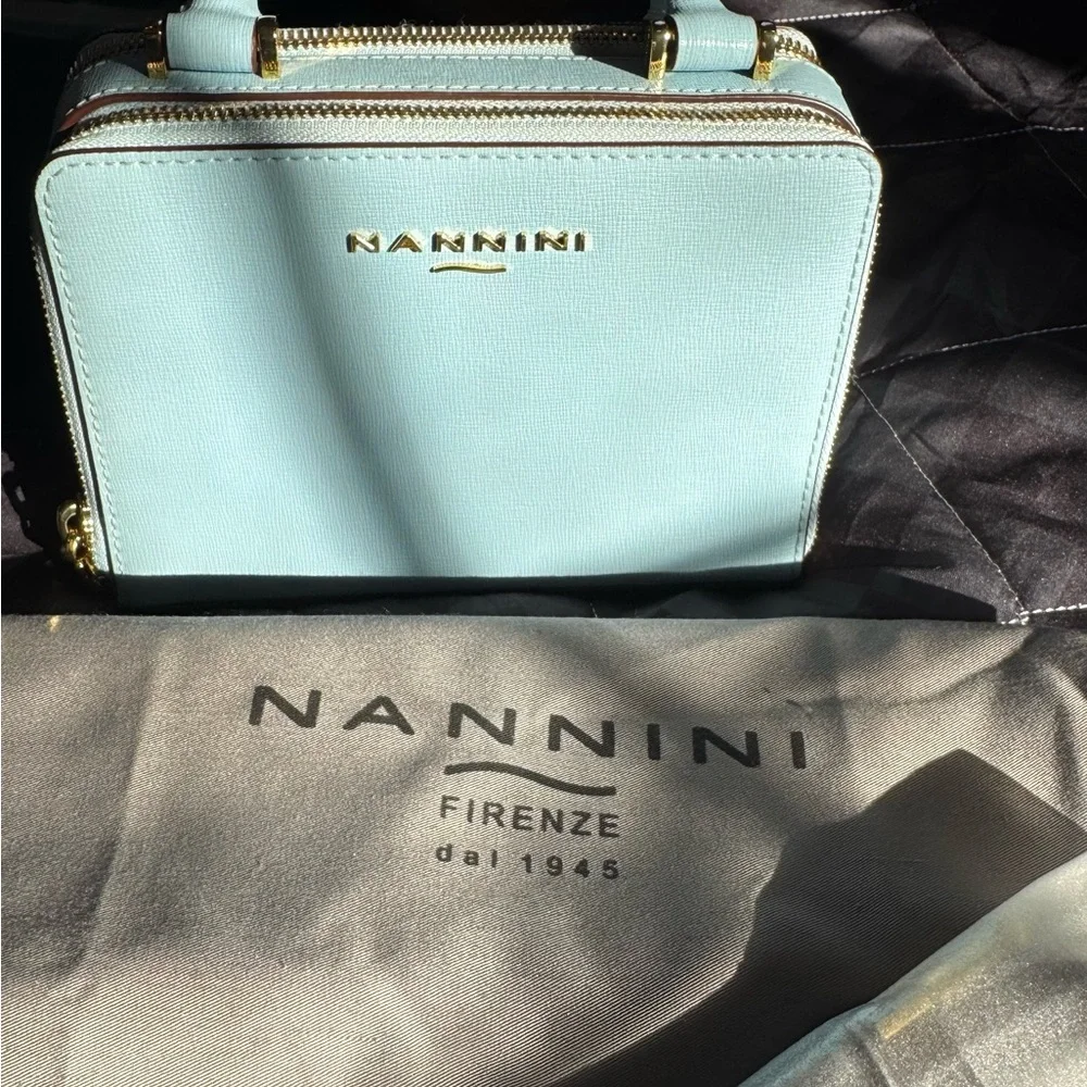 Custom Light Blue Nannini Italian Leather Designer Handbag - Picture 2 of 5